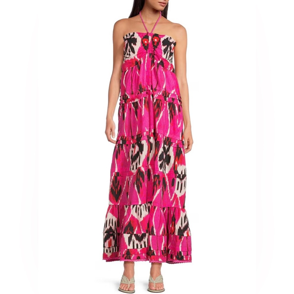 NWT Ro’s Garden Denise Tie Halter Gathered Sleeveless Maxi Dress Size L